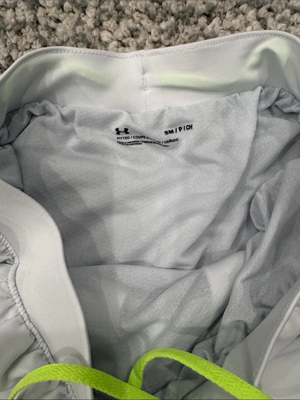 Under Armour White Men’s Athletic Shorts with Neon Yellow Accents